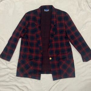 Vintage Plaid Women's Blazer - Red and Blue